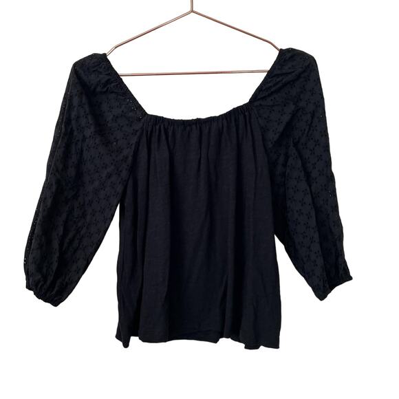 Sanctuary black eyelet half balloon puff sleeve top - Picture 3 of 5